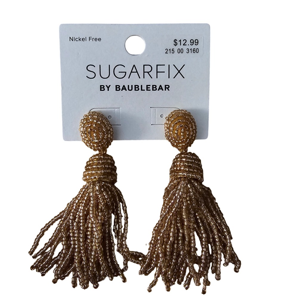 Sugarfix by Baublebar Gold Beaded Tassel Statement Drop Earrings Nickel Free NEW